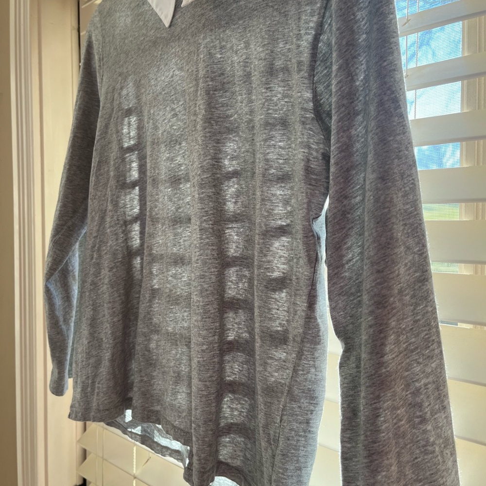 J. Crew gray dressy long sleeve t shit with white collar - Picture 5 of 6